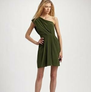 Shoshanna Olive Green Silk One Shoulder Dress 2